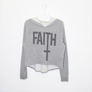 F21 Cropped Hi-Lo Inverted Crucifix Faith Hoodie